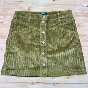 Madewell Olive Green Corduroy Snap-Front‎ Mini Skirt Size 6 Women's Do Well Line